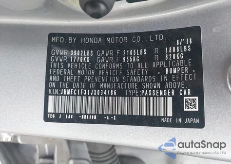 2018 Honda Civic Ex z USA, uszkodzony, nr VIN JHMFC1F31JX034786